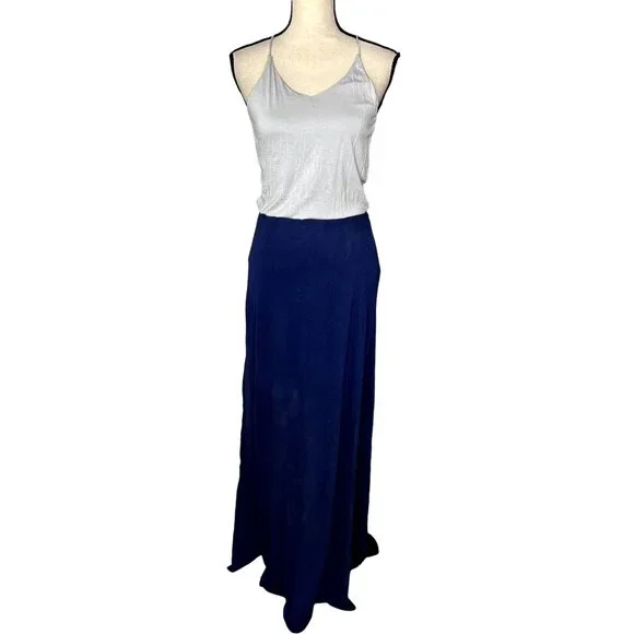 lc lauren conrad maxi dress LC Lauren Conrad Navy Blue Floral Cottagecore Maxi Ruffle Tie Waist Dress OX=14W